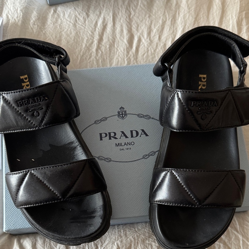 Prada Quilted Black Leather Sandals